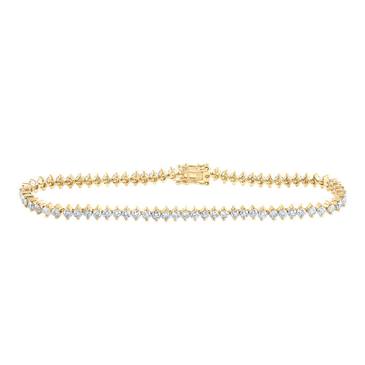 14K Yellow Gold Womens Round Diamond Single Row Tennis Bracelet 3-1/4 Cttw