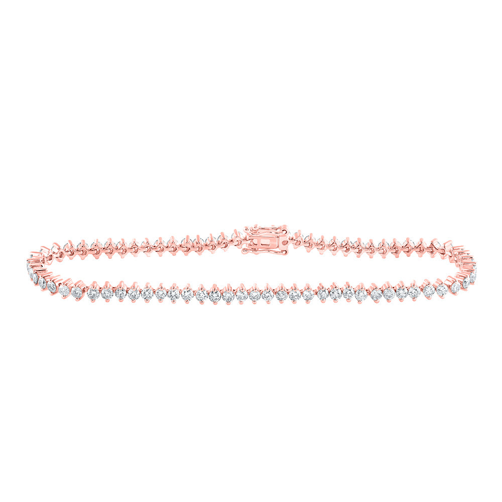 14K Rose Or Yellow Gold Womens Round Diamond Single Row Tennis Bracelet