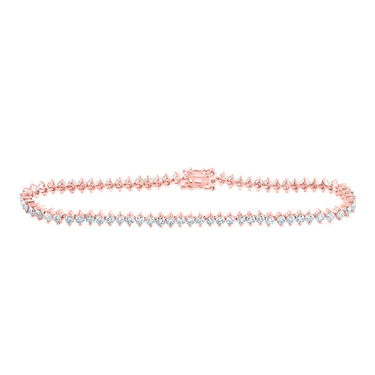 14K Rose Or Yellow Gold Womens Round Diamond Single Row Tennis Bracelet