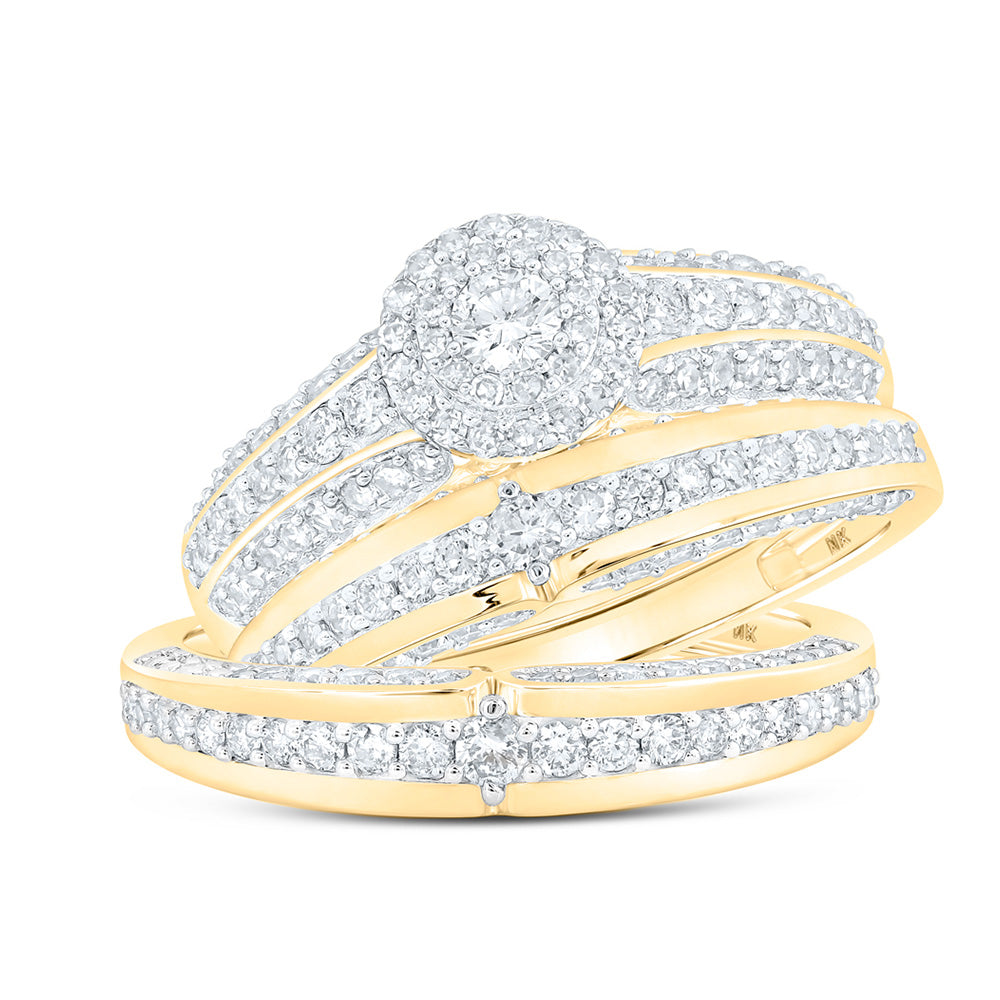 10K Yellow Gold His Hers Round Diamond Halo Matching Wedding Set 1-3/4 Cttw, Womens Size: 5-10, Mens Size: 7-13