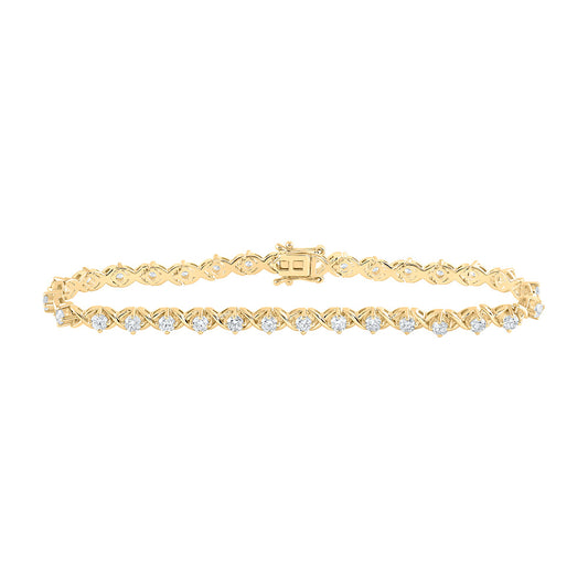 14K Yellow Gold Womens Round Diamond Fashion Bracelet 2-5/8 Cttw