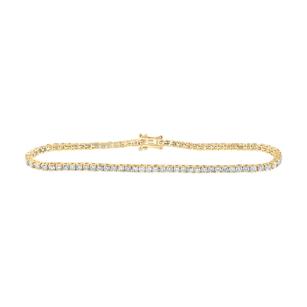 14K Yellow Or White Or Rose Gold Womens Round Diamond Single Row Tennis Bracelet