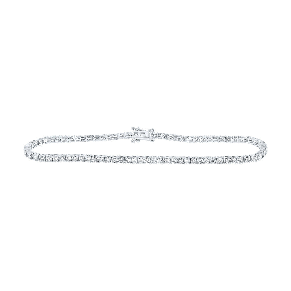 14K Yellow Or White Or Rose Gold Womens Round Diamond Single Row Tennis Bracelet
