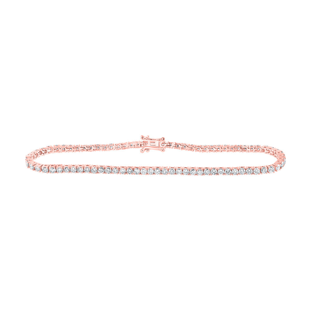 14K Yellow Or White Or Rose Gold Womens Round Diamond Single Row Tennis Bracelet