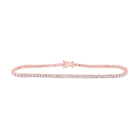 14K Yellow Or White Or Rose Gold Womens Round Diamond Single Row Tennis Bracelet
