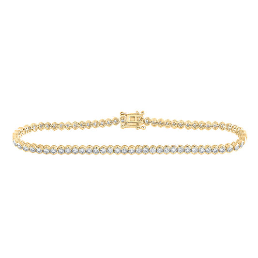 14K Yellow Gold Womens Round Diamond Single Row Tennis Bracelet 3 Cttw
