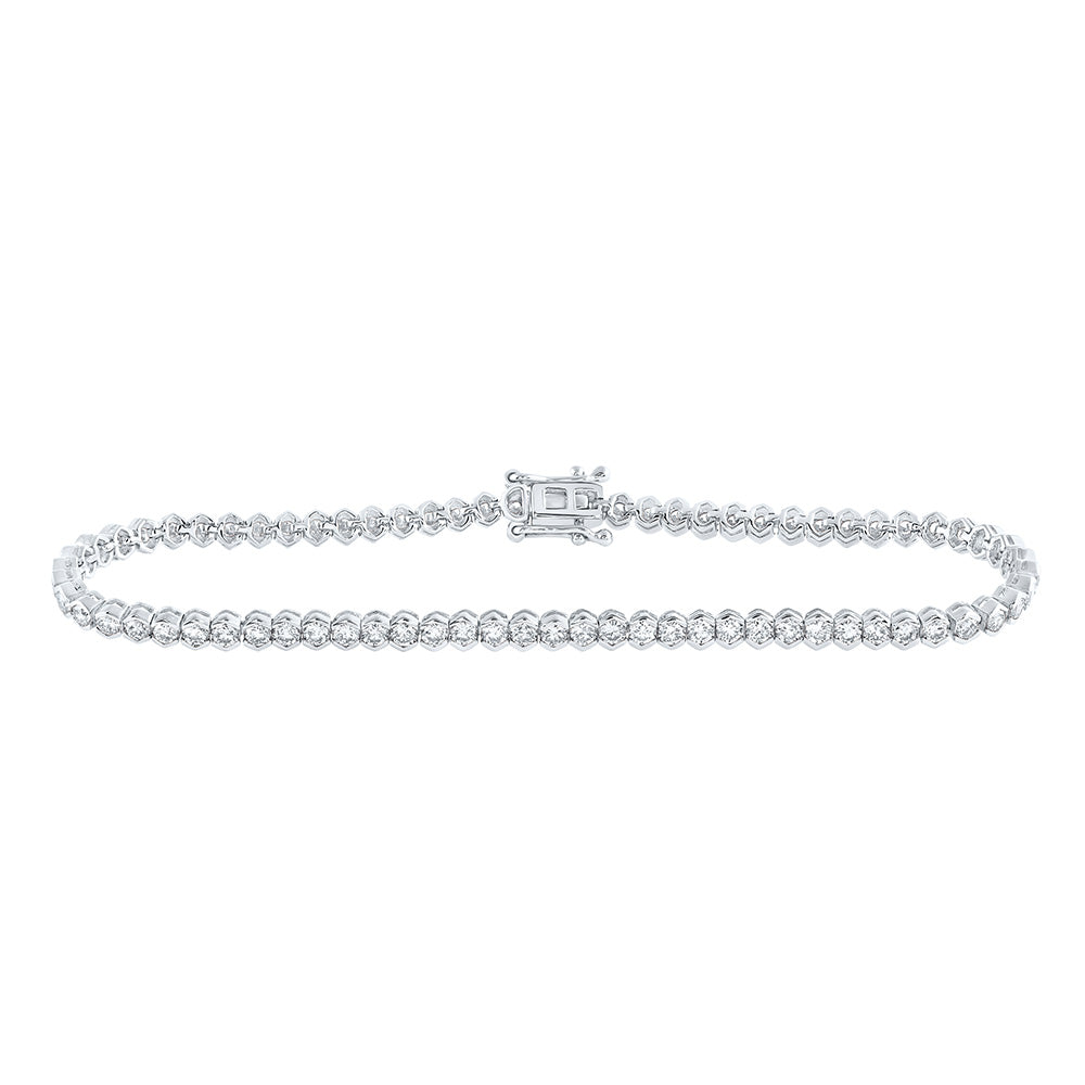 14K Yellow Or White Or Rose Gold Womens Round Diamond Single Row Tennis Bracelet
