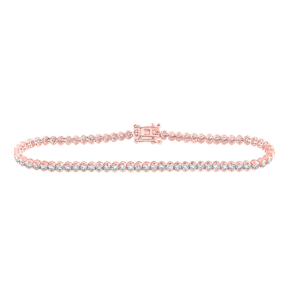 14K Yellow Or White Or Rose Gold Womens Round Diamond Single Row Tennis Bracelet