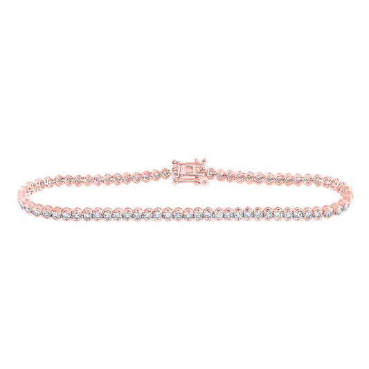 14K Yellow Or White Or Rose Gold Womens Round Diamond Single Row Tennis Bracelet
