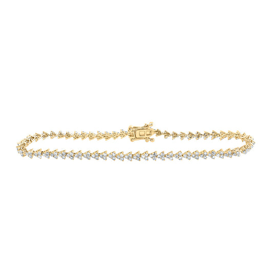 14K Yellow Gold Womens Round Diamond Single Row Tennis Bracelet 1-7/8 Cttw