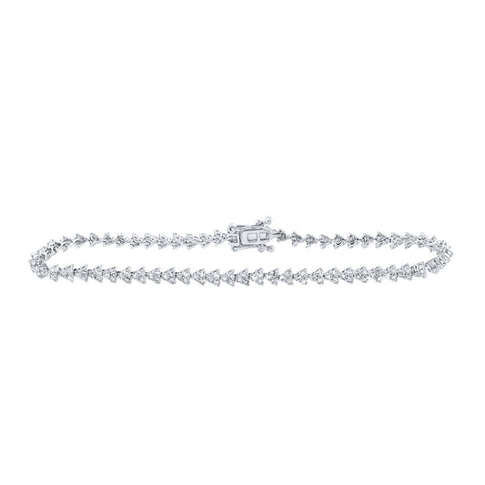 14K White Gold Womens Round Diamond Single Row Tennis Bracelet 1-7/8 Cttw