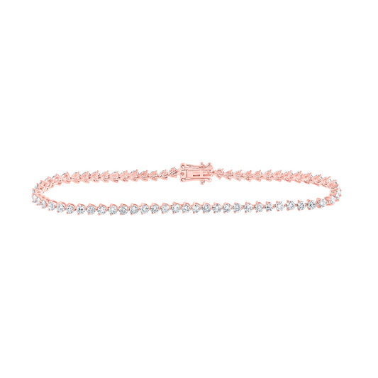 14K Rose Gold Womens Round Diamond Single Row Tennis Bracelet 2-3/4 Cttw