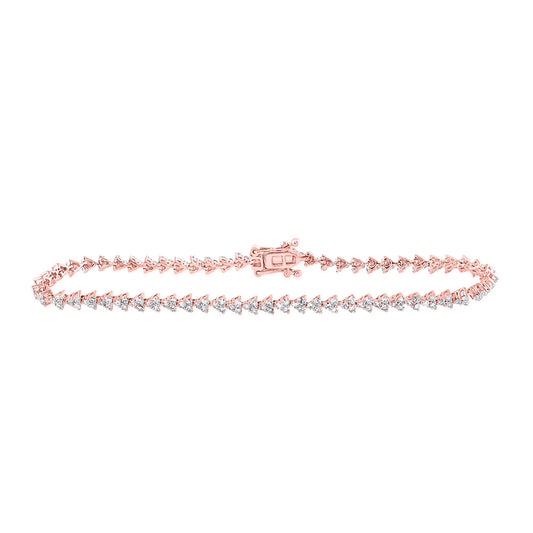 14K Rose Gold Womens Round Diamond Single Row Tennis Bracelet 1-7/8 Cttw