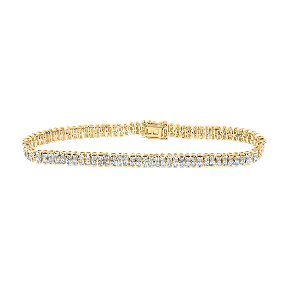 14K Yellow Or White Gold  Womens Round Diamond 2-Row Tennis Bracelet 4-3/8 Cttw