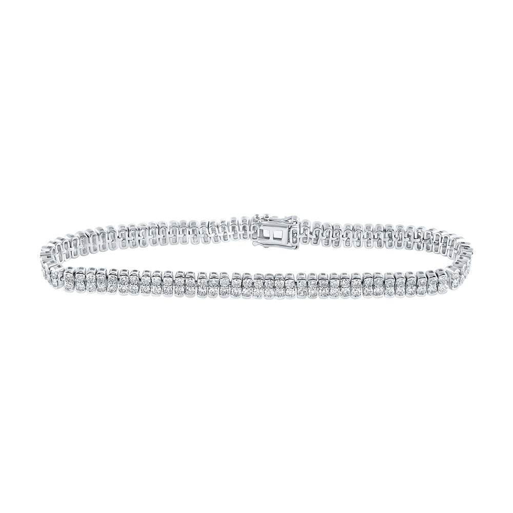 14K Yellow Or White Gold  Womens Round Diamond 2-Row Tennis Bracelet 4-3/8 Cttw