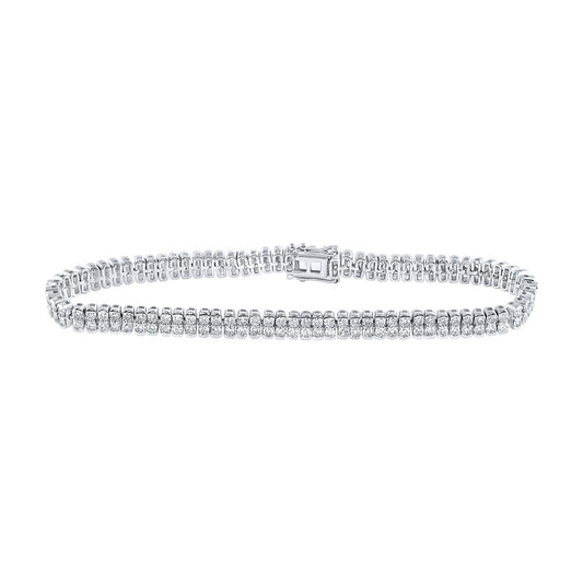 14K Yellow Or White Gold  Womens Round Diamond 2-Row Tennis Bracelet 4-3/8 Cttw