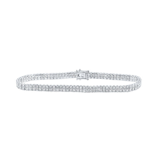 14K White Or Yellow Gold Womens Round Diamond Double Row Tennis Bracelet