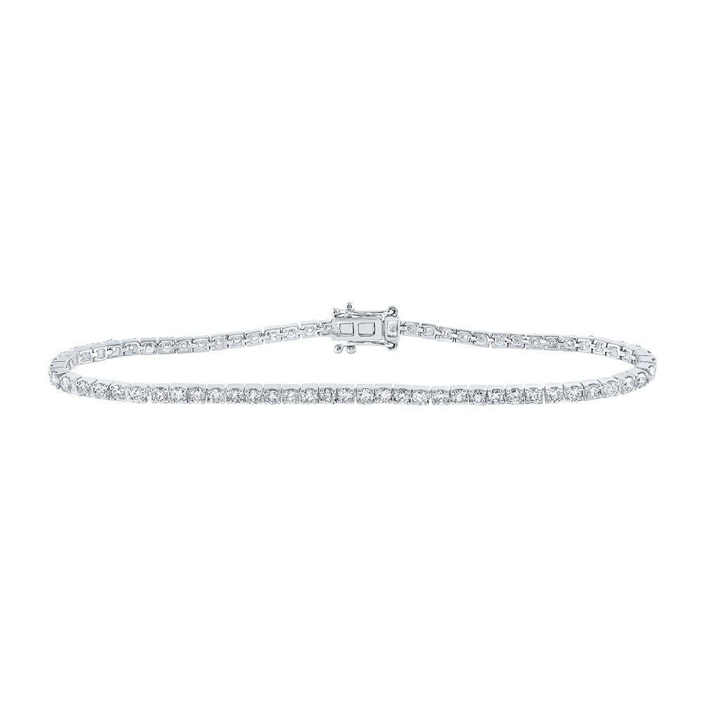 14K Yellow Or White Or Rose Gold Womens Round Diamond Single Row Tennis Bracelet