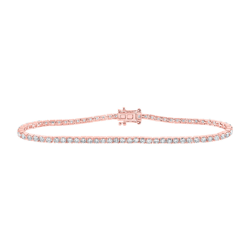 14K Yellow Or White Or Rose Gold Womens Round Diamond Single Row Tennis Bracelet