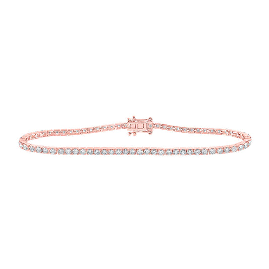 14K Yellow Or White Or Rose Gold Womens Round Diamond Single Row Tennis Bracelet