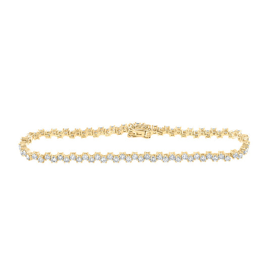 14K Yellow Gold Womens Round Diamond Tennis Bracelet 3-1/2 Cttw