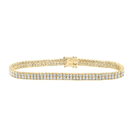 14K Yellow Gold Womens Round Diamond Double Row Tennis Bracelet 4-1/5 Cttw