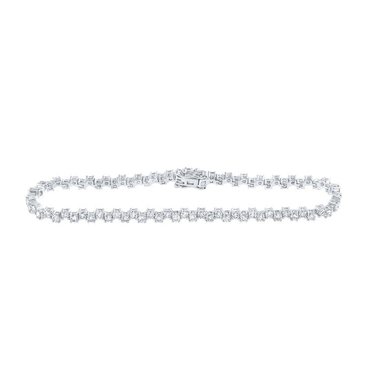14K White Gold Womens Round Diamond Tennis Bracelet 3-1/2 Cttw