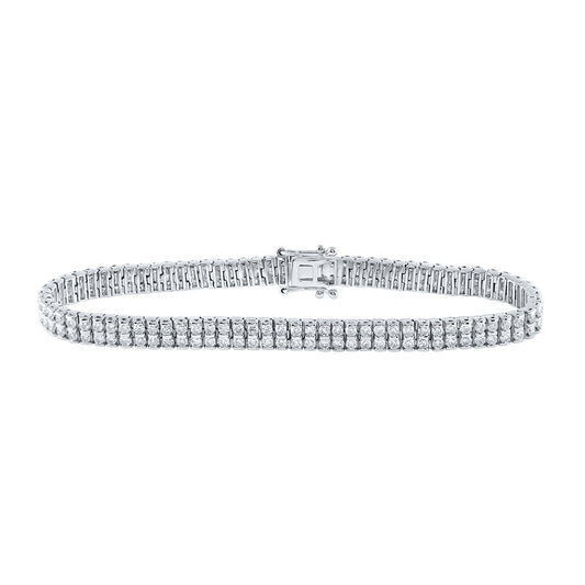 14K White Gold Womens Round Diamond Double Row Tennis Bracelet 4-1/5 Cttw