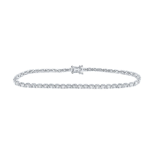 14K White Gold Womens Round Diamond Single Row Tennis Bracelet 2 Cttw
