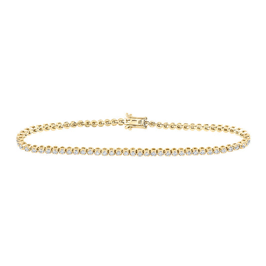 14K Yellow Gold Womens Round Diamond Single Row Tennis Bracelet 1-1/5 Cttw