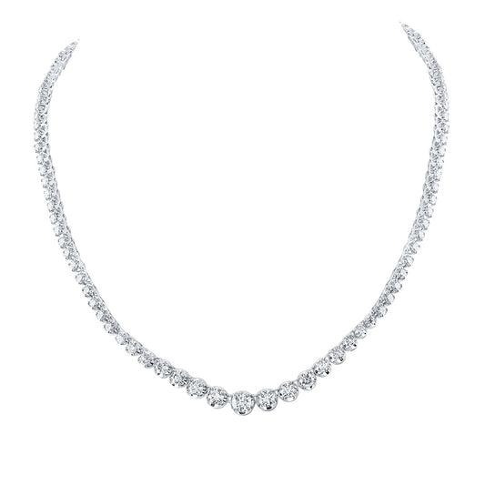 14K White Or Yellow Gold Womens Round Diamond Graduated Tennis Necklace