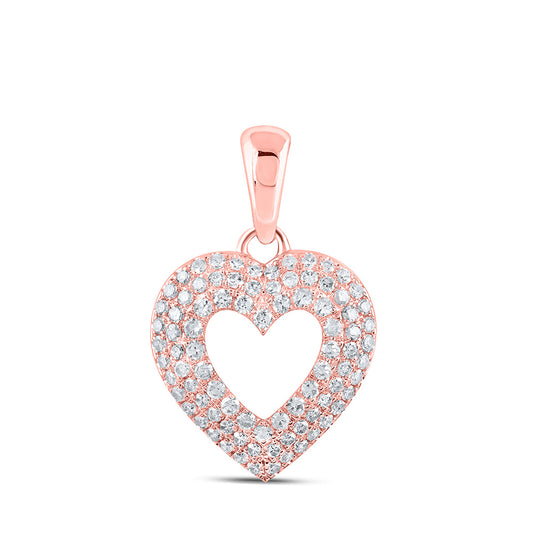 10K Rose Gold Womens Round Diamond Heart Pendant 1/2 Cttw, Length: 0.84 In, Width: 0.56 In