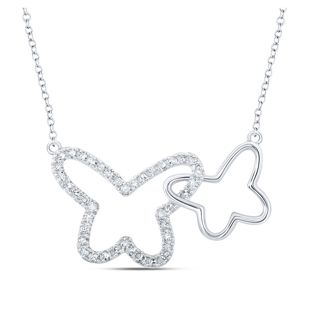 10K Yellow Or White Or Rose Gold Womens Round Diamond Butterfly Necklace