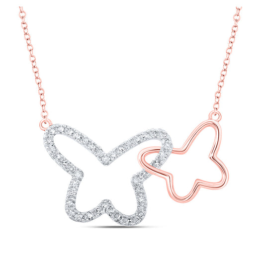 10K Yellow Or White Or Rose Gold Womens Round Diamond Butterfly Necklace