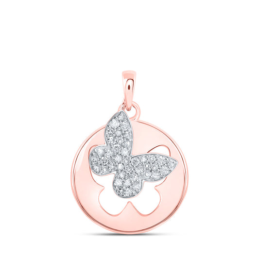 10K Yellow Or White Or Rose Gold Womens Round Diamond Cutout Butterfly Pendant