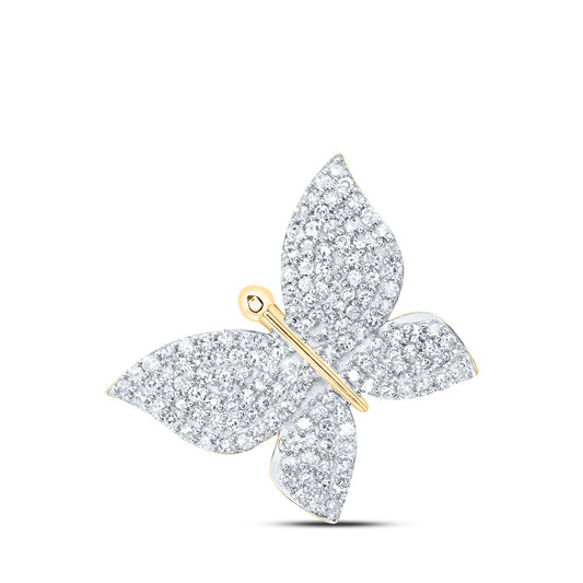 10K Yellow Gold Womens Round Diamond Butterfly Pendant 1/2 Cttw