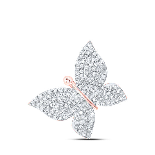 10K Yellow Or White Or Rose Gold Womens Round Diamond Butterfly Pendant