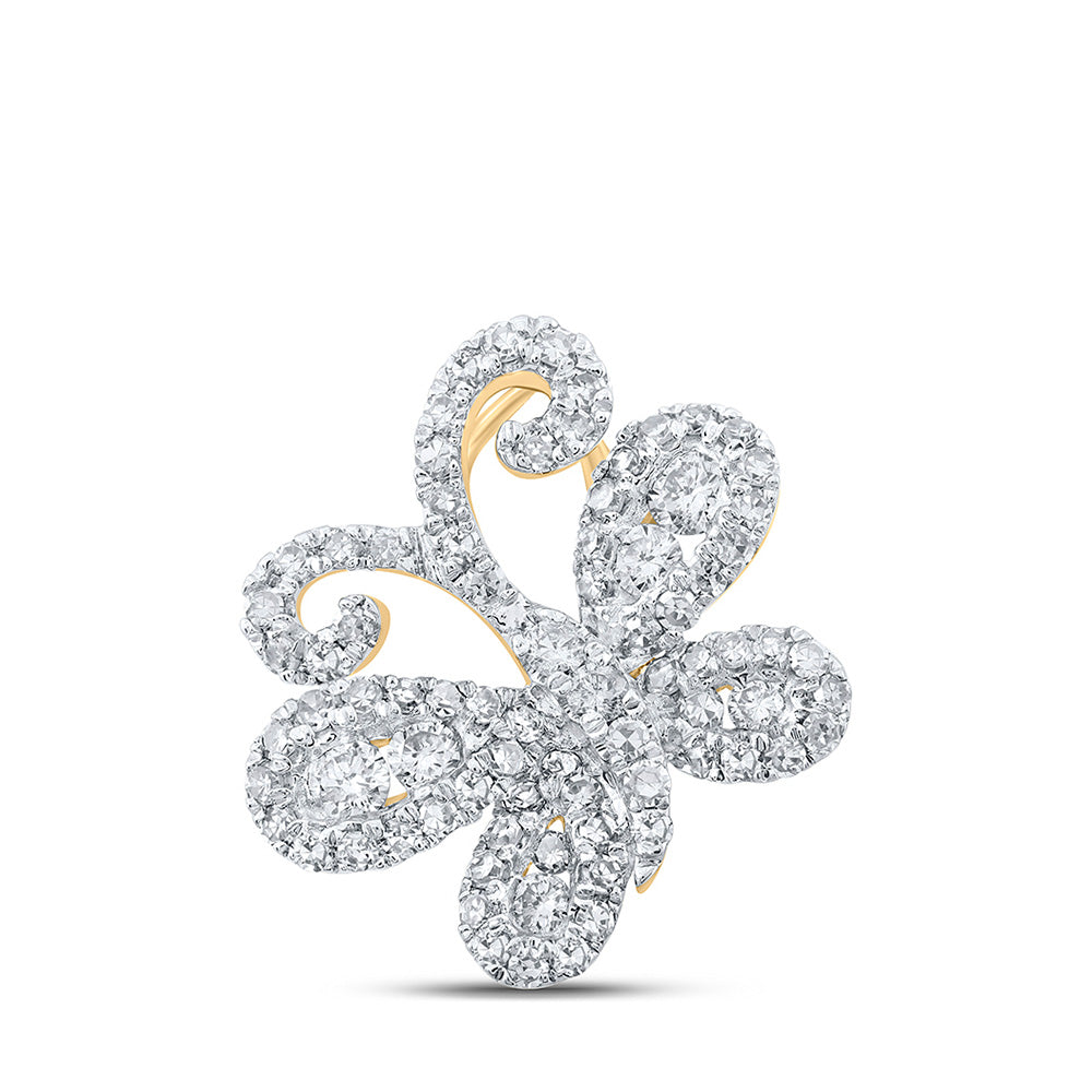 10K Yellow Or White Or Rose Gold Womens Round Diamond Butterfly Pendant