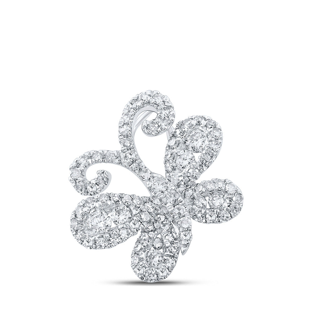 10K Yellow Or White Or Rose Gold Womens Round Diamond Butterfly Pendant