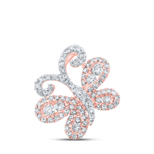 10K Yellow Or White Or Rose Gold Womens Round Diamond Butterfly Pendant