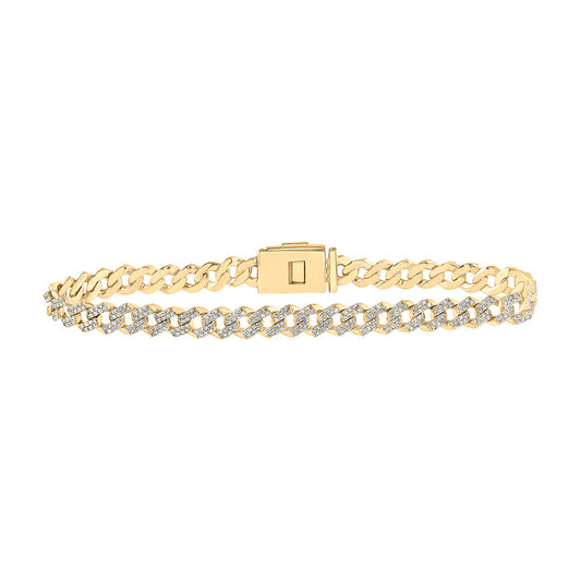 10K Yellow Gold Mens Round Diamond Curb Link Link Bracelet 3 Cttw, Length: 8.5 In