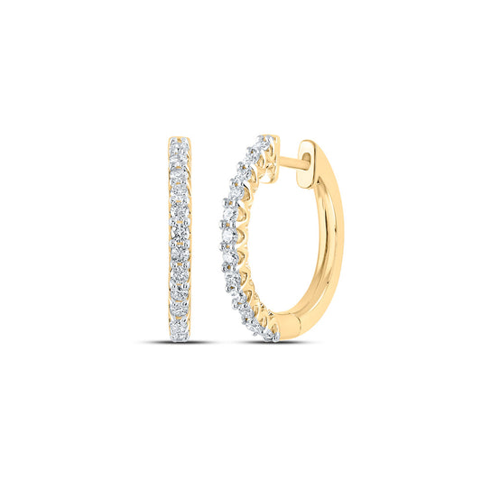 14K Yellow Gold Womens Round Diamond Hoop Earrings 1/2 Cttw