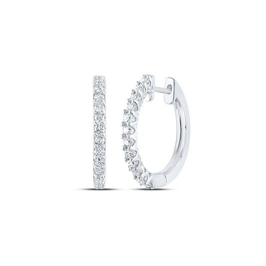 14K White Or Yellow Gold Womens Round Diamond Inside Outside Hoop Earrings