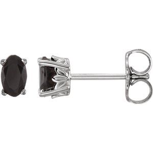 14K Yellow Or White Gold Set Oval Natural Black Onyx Pair 5 X 3 Mm Friction Friction Backs Included 4-Prong Polished Scroll Setting Stud Earrings