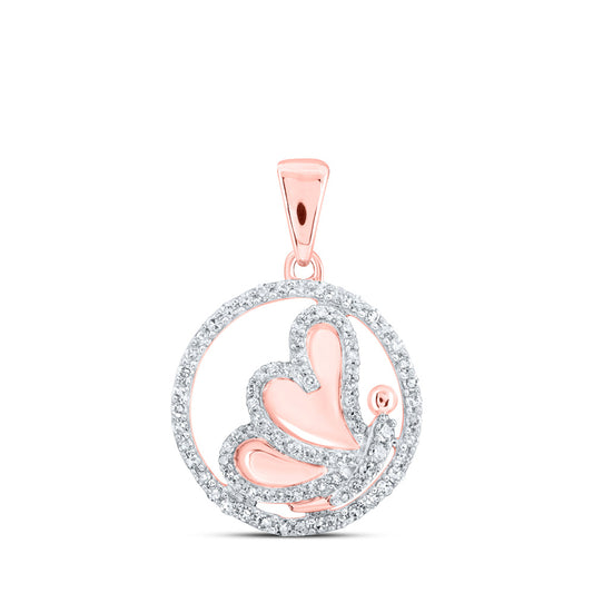 10K Yellow Or White Or Rose Gold Womens Round Diamond Butterfly Heart Pendant
