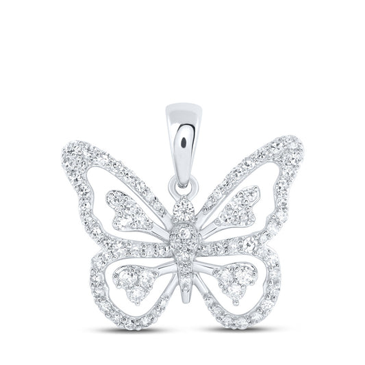 10K Yellow Or White Or Rose Gold Womens Round Diamond Butterfly Pendant