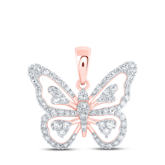 10K Yellow Or White Or Rose Gold Womens Round Diamond Butterfly Pendant