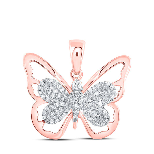 10K Yellow Or White Or Rose Gold Womens Round Diamond Butterfly Pendant