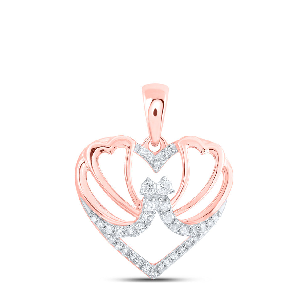 10K Rose Gold Womens Round Diamond Butterfly Heart Pendant 1/8 Cttw