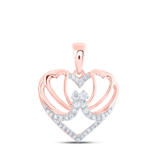 10K Rose Gold Womens Round Diamond Butterfly Heart Pendant 1/8 Cttw